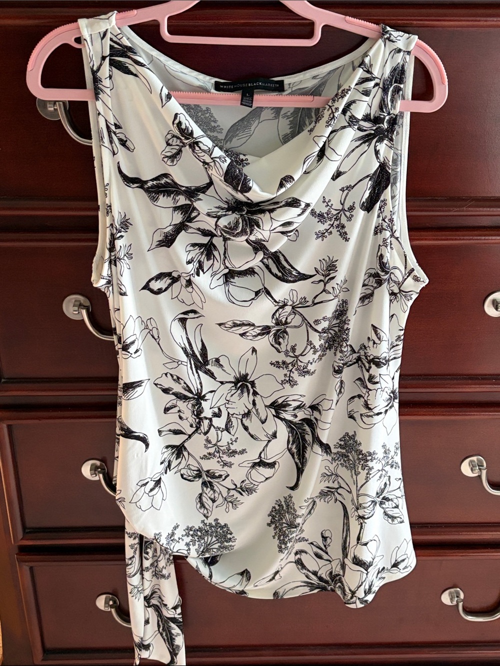 White House Black Market White and Black Floral Cowl Neck Tank Top